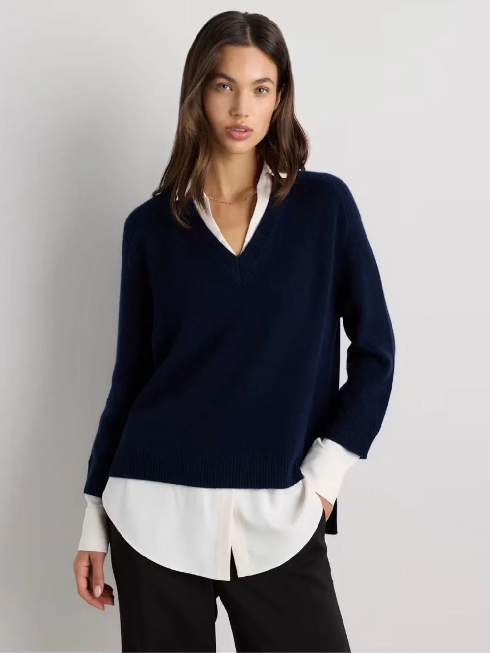 Quince 100% Mongolian Cashmere Layered V-Neck Sweater